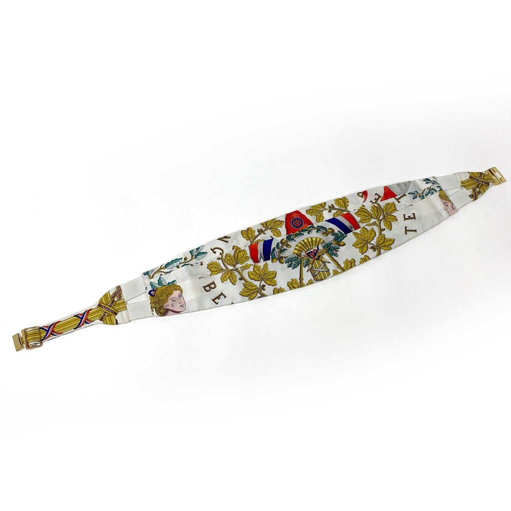 エルメス カマーバンド 蝶ネクタイ セット ボウタイ ベルト シルク ホワイト ゴールド マルチカラー メンズ 【中古】 brbag