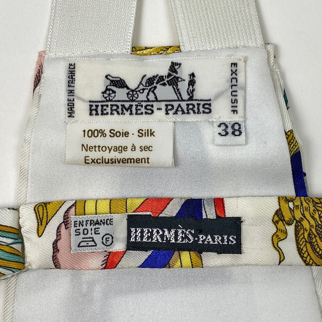 エルメス カマーバンド 蝶ネクタイ セット ボウタイ ベルト シルク ホワイト ゴールド マルチカラー メンズ 【中古】 brbag