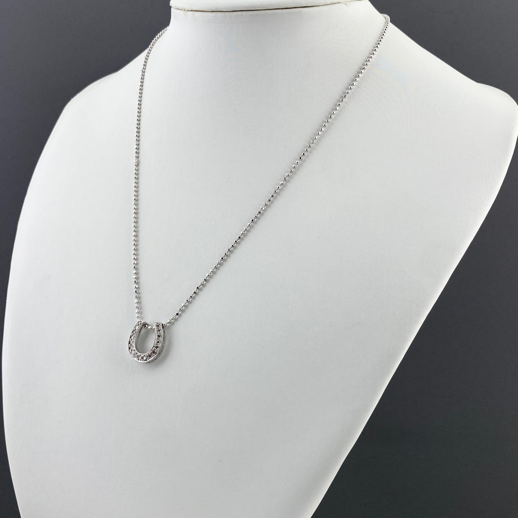 メレダイヤ デザインネックレス WG ホワイトゴールド ペンダント 蹄鉄 ネックレス K18 WG ダイヤモンド レディース 【中古】nbjwl