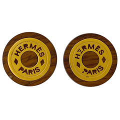 エルメス セリエ ウッド イヤリング ラウンド イヤリング GP ゴールド ブラウン レディース 【中古】bracc