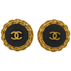 シャネル ココマーク ラウンド イヤリング 丸型 イヤリング GP ゴールド ブラック レディース 【中古】bracc