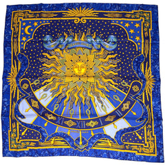エルメス カレ 90 CARPE DIEM 今日一日を楽しむ 太陽 月 星 スカーフ シルク ブルー マルチカラー レディース 【中古】 brbag