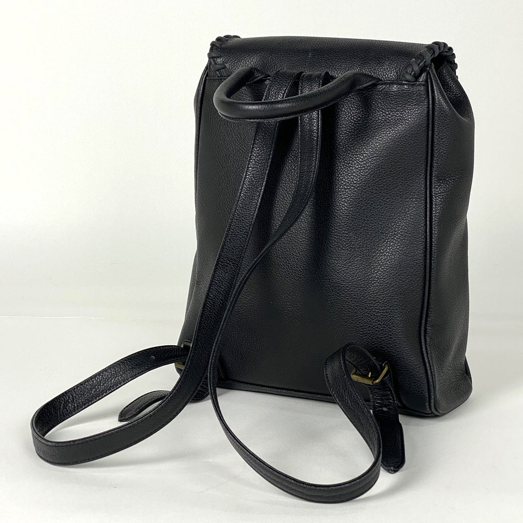 イヴ・サンローラン ロゴ リュックサック デイバッグ バックパック ステッチ リュック レザー ブラック レディース 【中古】brbag