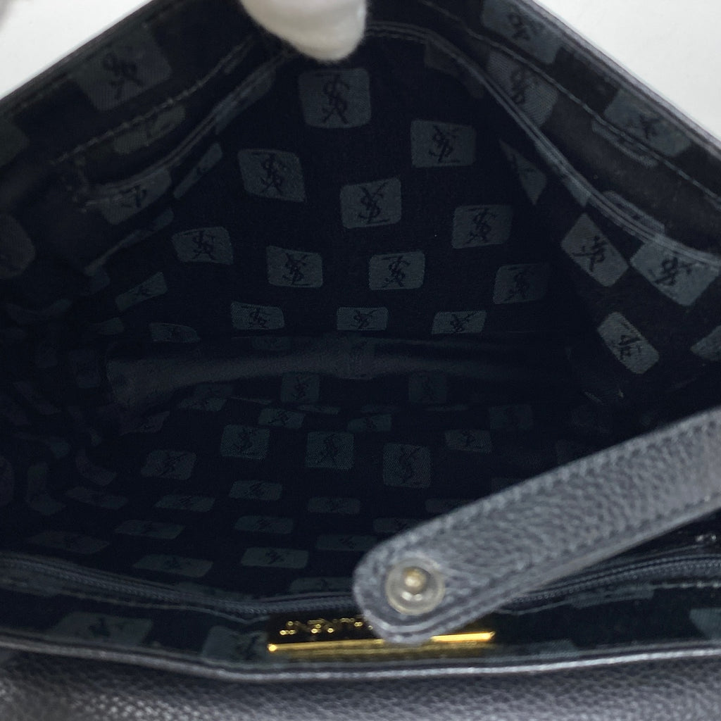 イヴ・サンローラン ロゴ リュックサック デイバッグ バックパック ステッチ リュック レザー ブラック レディース 【中古】brbag