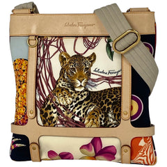 サルヴァトーレフェラガモ ロゴ ショルダーバッグ 豹 蝶 斜め掛け ショルダーバッグ ナイロン ベージュ マルチカラー レディース 【中古】brbag