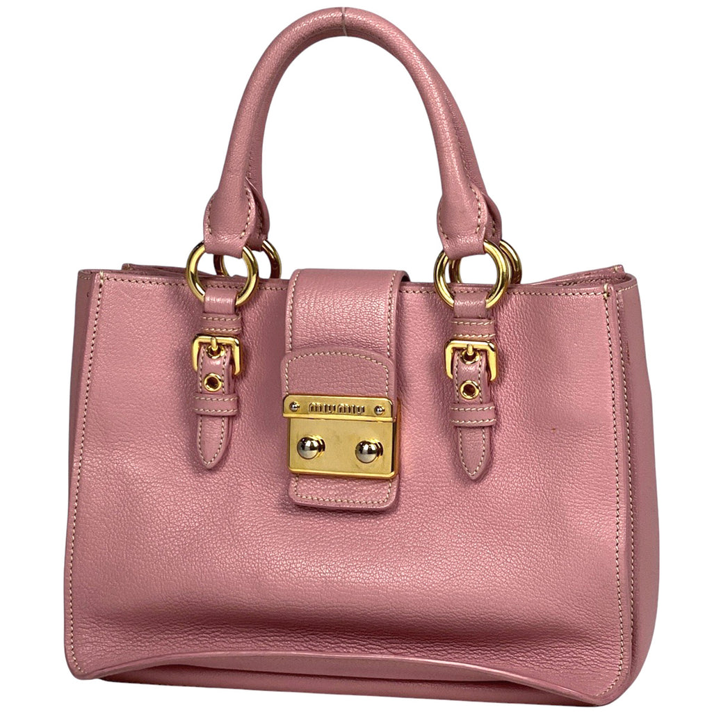ミュウ ミュウ ロゴ ハンドバッグ 2WAY ショルダーバッグ ハンドバッグ レザー ピンク レディース 【中古】brbag