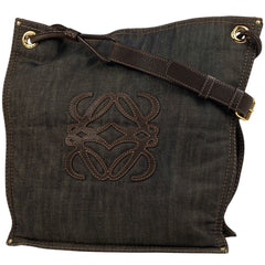 【在庫一掃】 ロエベ アナグラム ショルダーバッグ ワンショルダー デニム ブラック レディース 【中古】 brbag