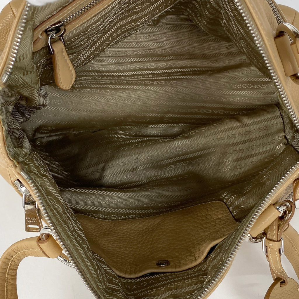プラダ ロゴ トートバッグ 2WAY ハンドバッグ ショルダーバッグ ヴィッテロダイノ トートバッグ レザー ベージュ レディース 【中古】 brbag