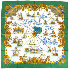 【在庫一掃】 エルメス カレ 90 VOILES DE LUMIERE 光の帆船 スカーフ シルク グリーン マルチカラー レディース 【中古】 brbag