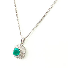 エメラルド デザインネックレス プラチナ メレダイヤ ペンダント ネックレス Pt900 Pt850 エメラルド レディース 【中古】nbjwl