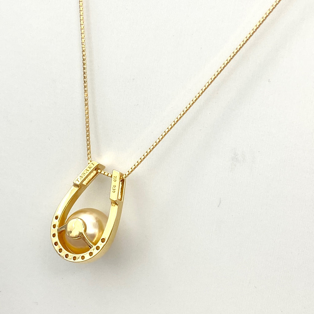タサキ パール デザインネックレス YG イエローゴールド ペンダント 真珠 ネックレス K18 パール ダイヤモンド レディース 【中古】brjwl