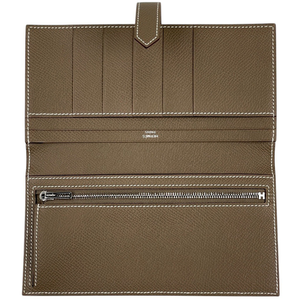 エルメス ベアン スフレ Hロゴ 長財布 ヴォーエプソン エトゥープ W レディース 【中古】 brbag