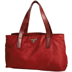 プラダ ロゴプレート トートバッグ ハンドバッグ 手提げ トートバッグ ナイロン レッド レディース 【中古】brbag