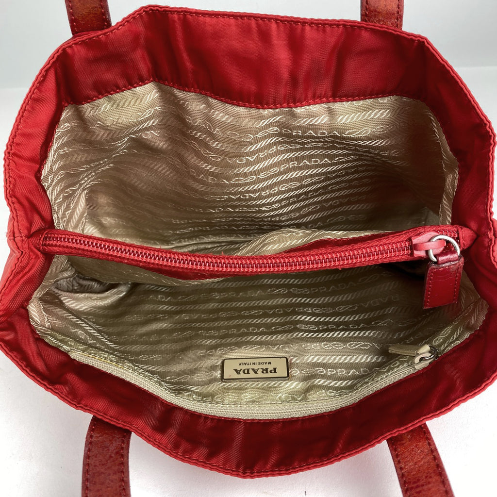 プラダ ロゴプレート トートバッグ ハンドバッグ 手提げ トートバッグ ナイロン レッド レディース 【中古】brbag