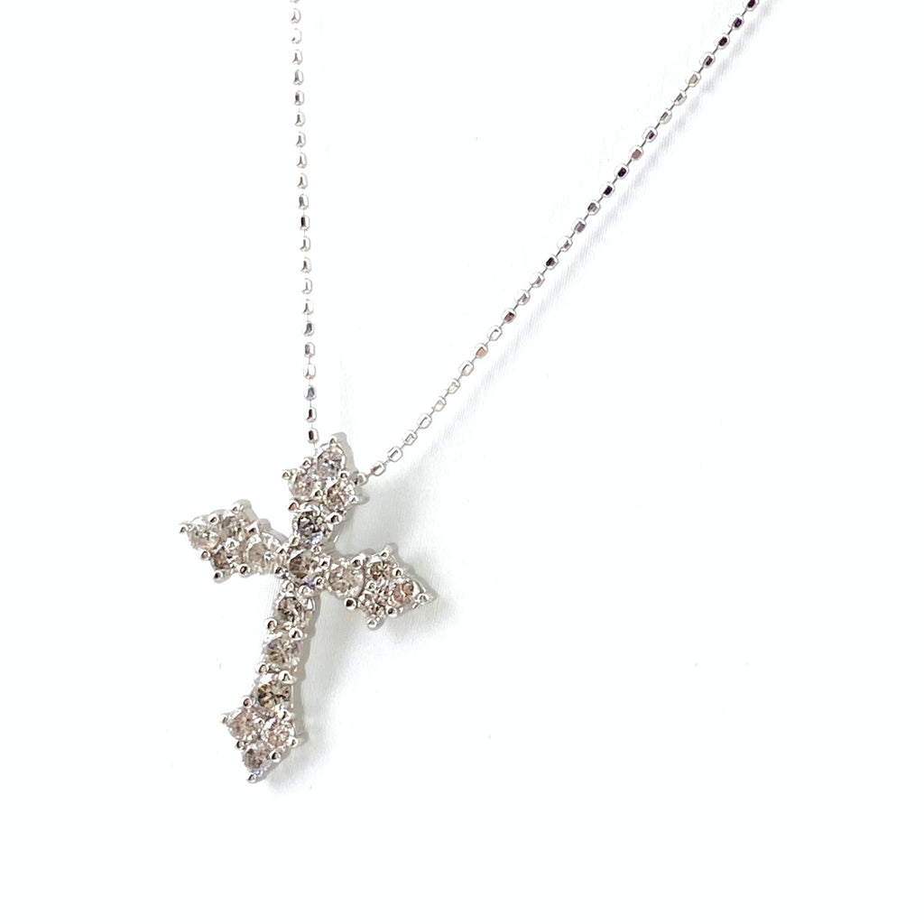 クロスモチーフ デザインネックレス WG ホワイトゴールド ペンダント 十字架 ネックレス K18 WG Pt900 レディース 【中古】nbjwl