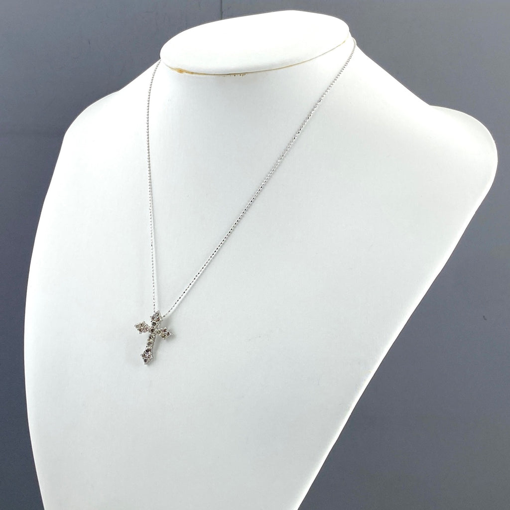 クロスモチーフ デザインネックレス WG ホワイトゴールド ペンダント 十字架 ネックレス K18 WG Pt900 レディース 【中古】nbjwl