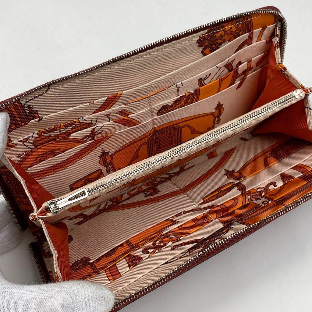 エルメス アザップ ロング シルクイン ラウンドファスナー スカーフ 長財布 ヴォーエプソン ルビー X レディース 【中古】 brbag
