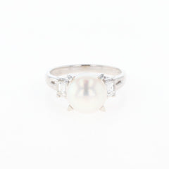 パール デザインリング プラチナ 指輪 真珠 メレダイヤ リング 5.5号 Pt900 パール ダイヤモンド レディース 【中古】nbjwl