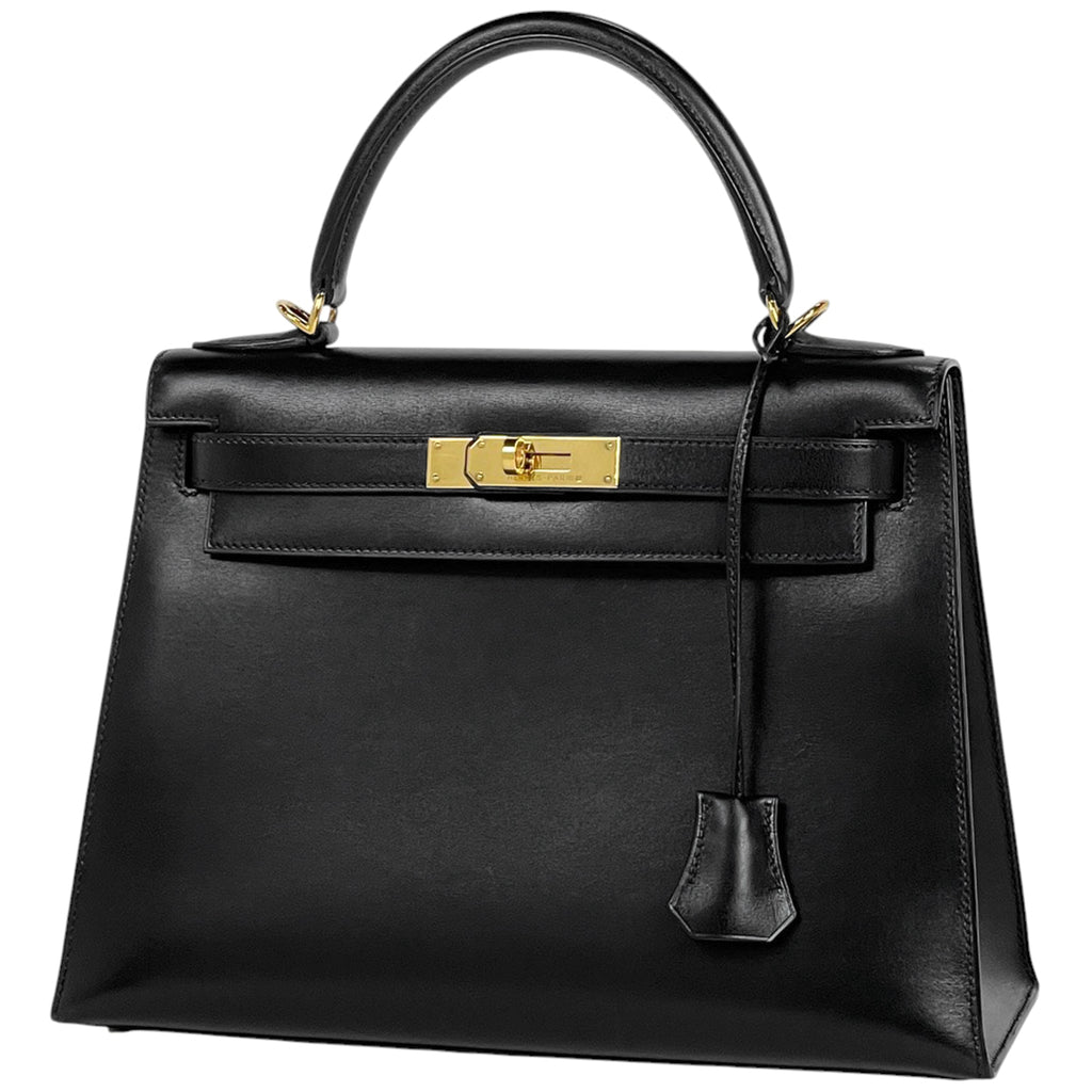 エルメス ケリー 28 外縫い 2WAY ショルダーバッグ ハンドバッグ ボックスカーフ ブラック □G レディース 【中古】