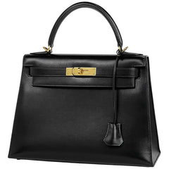 エルメス ケリー 28 外縫い 2WAY ショルダーバッグ ハンドバッグ ボックスカーフ ブラック □G レディース 【中古】