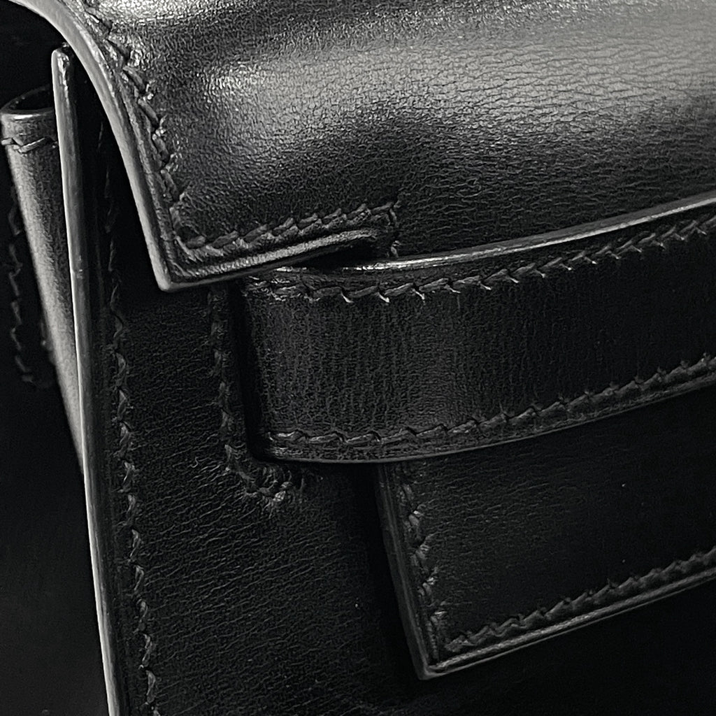エルメス ケリー 28 外縫い 2WAY ショルダーバッグ ハンドバッグ ボックスカーフ ブラック □G レディース 【中古】