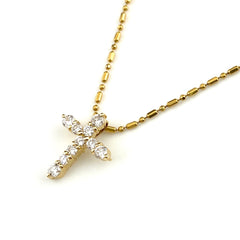 クロスモチーフ デザインネックレス YG イエローゴールド ペンダント メレダイヤ ネックレス K18 750 ダイヤモンド レディース 【中古】 
 ラッピング可