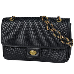 バリー ロゴ チェーン ショルダーバッグ キルティング ターンロック ショルダーバッグ レザー ブラック レディース 【中古】brbag