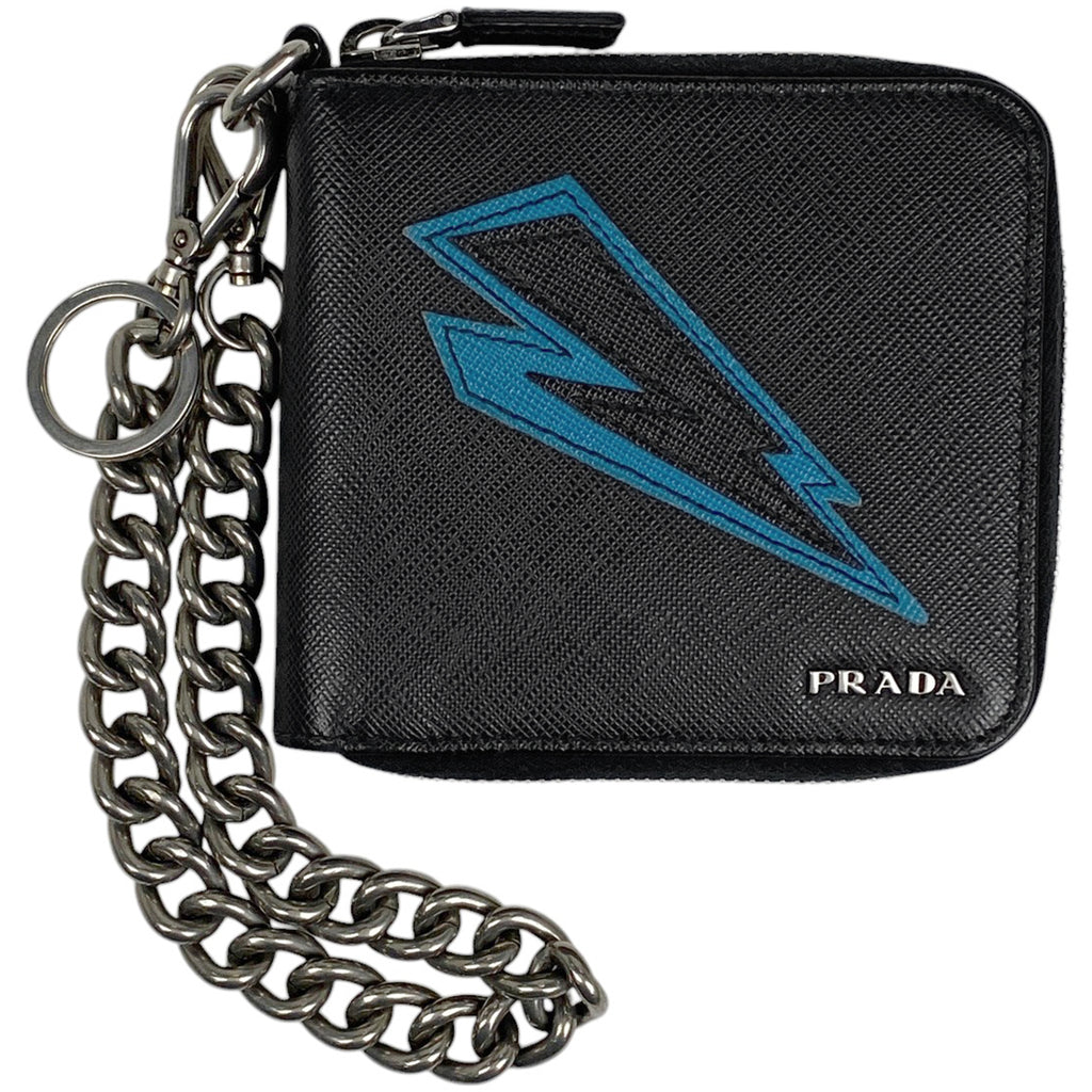 プラダ 2つ折り財布 サフィアーノレザー ブルー ロゴ金具 ミニウォレット プラダ PRADA 財布 二つ折り サフィアーノ レザー Wホック ロゴ