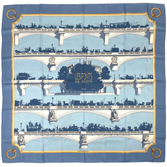 エルメス カレ 90 LES PONTS DE PARIS パリの橋 スカーフ シルク ライトブルー ホワイト レディース 【中古】brbag