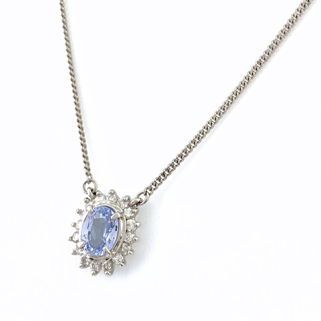 サファイア デザインネックレス プラチナ ペンダント メレダイヤ ネックレス Pt850 サファイア ダイヤモンド レディース 【中古】nbjwl