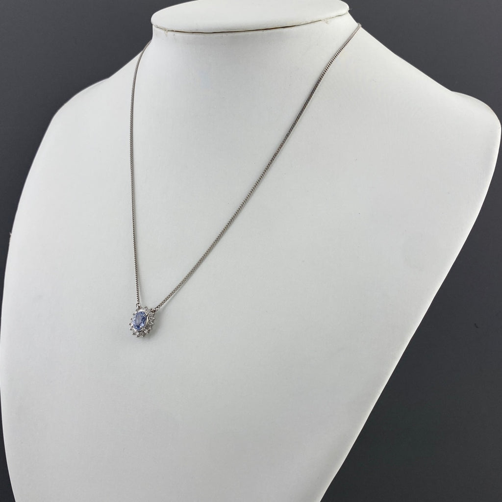 サファイア デザインネックレス プラチナ ペンダント メレダイヤ ネックレス Pt850 サファイア ダイヤモンド レディース 【中古】nbjwl