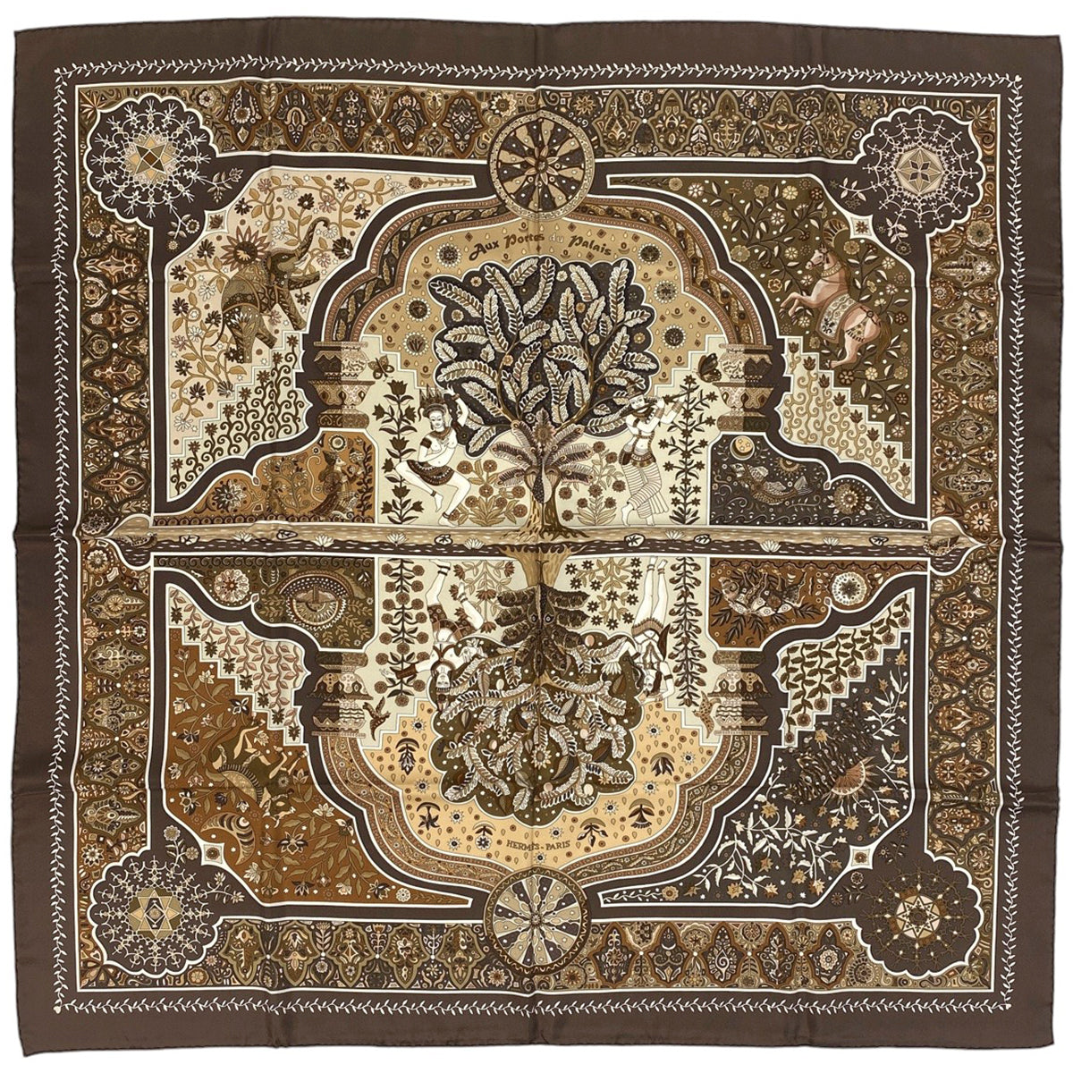 バイセル公式】エルメス カレ 90 Aux Portes du Palais 王宮の扉 スカーフ シルク ブラウン マルチカラー レディース 【中古】  ラッピング可 - バイセルブランシェ