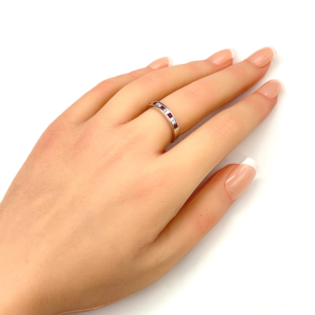 ルビー デザインリング プラチナ 指輪 メレダイヤ リング 13号 Pt900 ルビー ダイヤモンド レディース 【中古】nbjwl