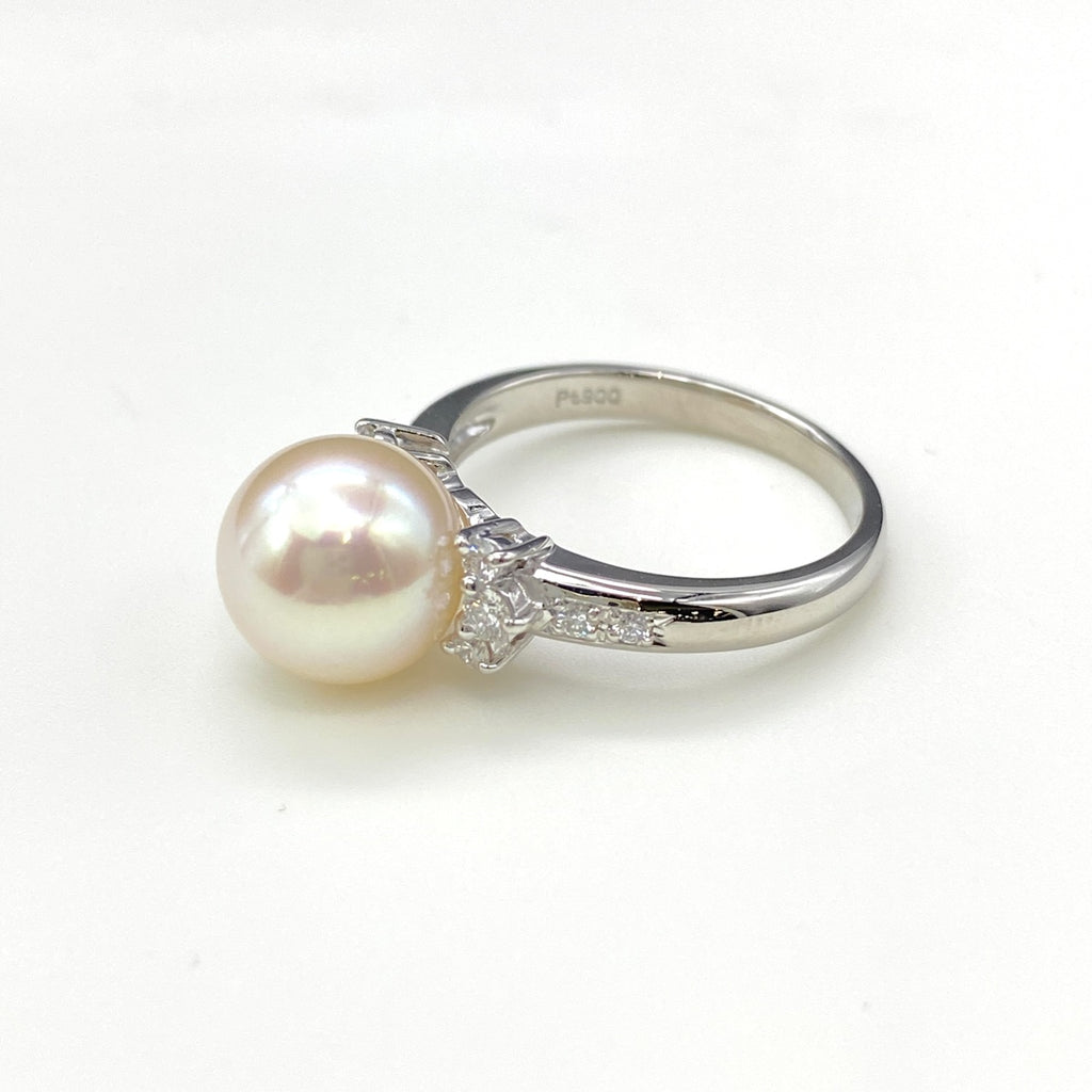 パール デザインリング プラチナ 指輪 メレダイヤ 真珠 リング 10号 Pt900 パール ダイヤモンド レディース 【中古】nbjwl