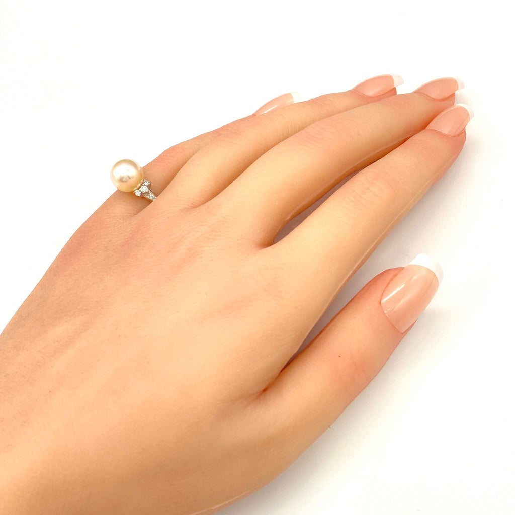 パール デザインリング プラチナ 指輪 メレダイヤ 真珠 リング 10号 Pt900 パール ダイヤモンド レディース 【中古】nbjwl