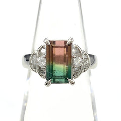 トルマリン デザインリング プラチナ 指輪 メレダイヤ リング 10.5号 Pt900 トルマリン ダイヤモンド レディース 【中古】nbjwl