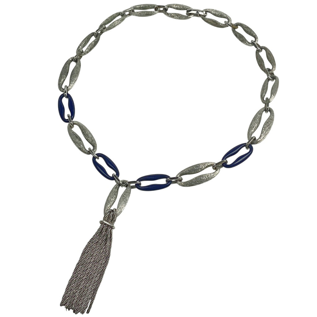 クリスチャンディオール デザイン ネックレス フリンジ ネックレス シルバーメッキ シルバー ブルー レディース 【中古】bracc