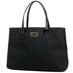 フェンディ ズッキーノ柄 トートバッグ ハンドバッグ ロゴ トートバッグ キャンバス ブラック 8BH132 レディース 【中古】brbag