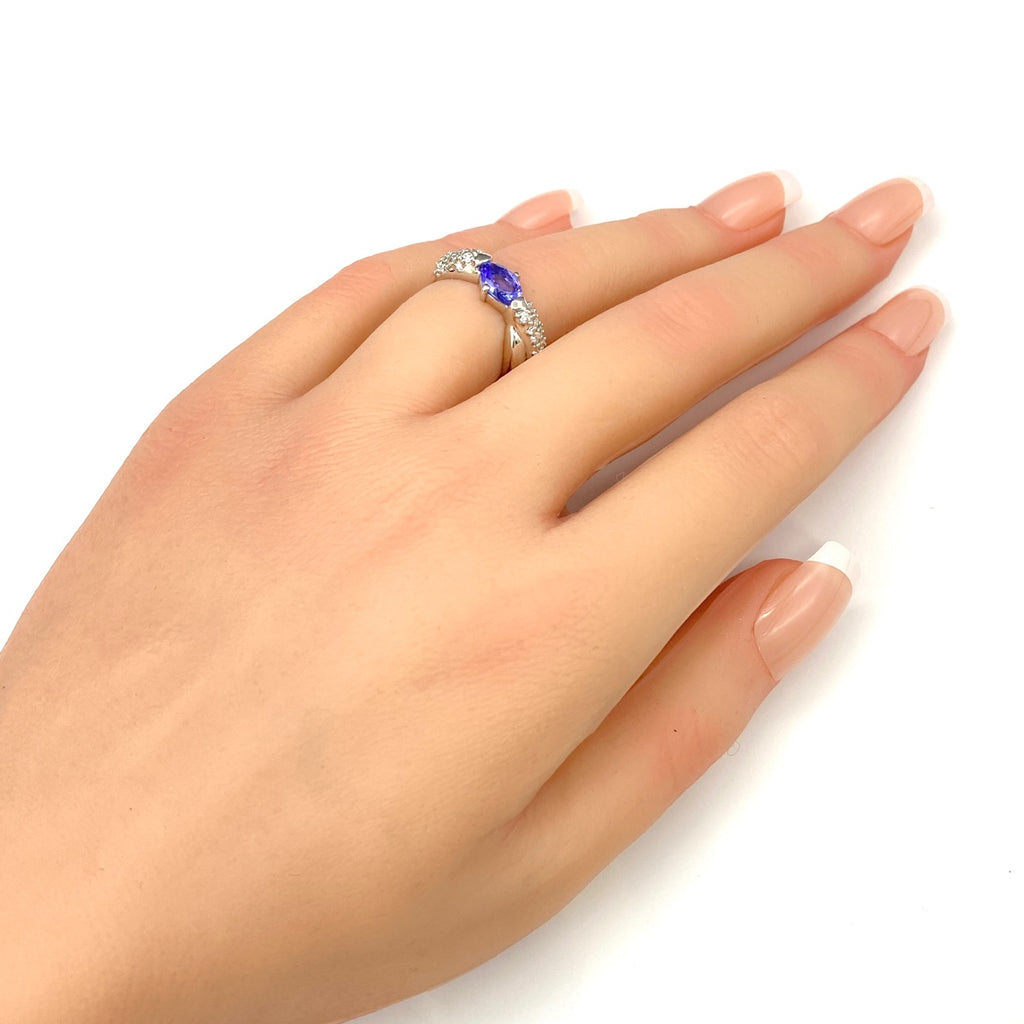 タンザナイト デザインリング プラチナ 指輪 メレダイヤ リング 9.5号 Pt900 タンザナイト ダイヤモンド レディース 【中古】nbjwl