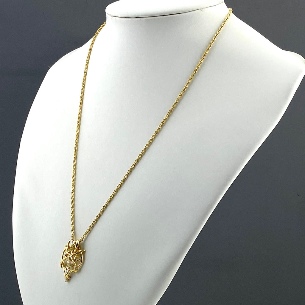 メレダイヤ デザインネックレス YG イエローゴールド ペンダント ネックレス K18 ダイヤモンド レディース 【中古】nbjwl