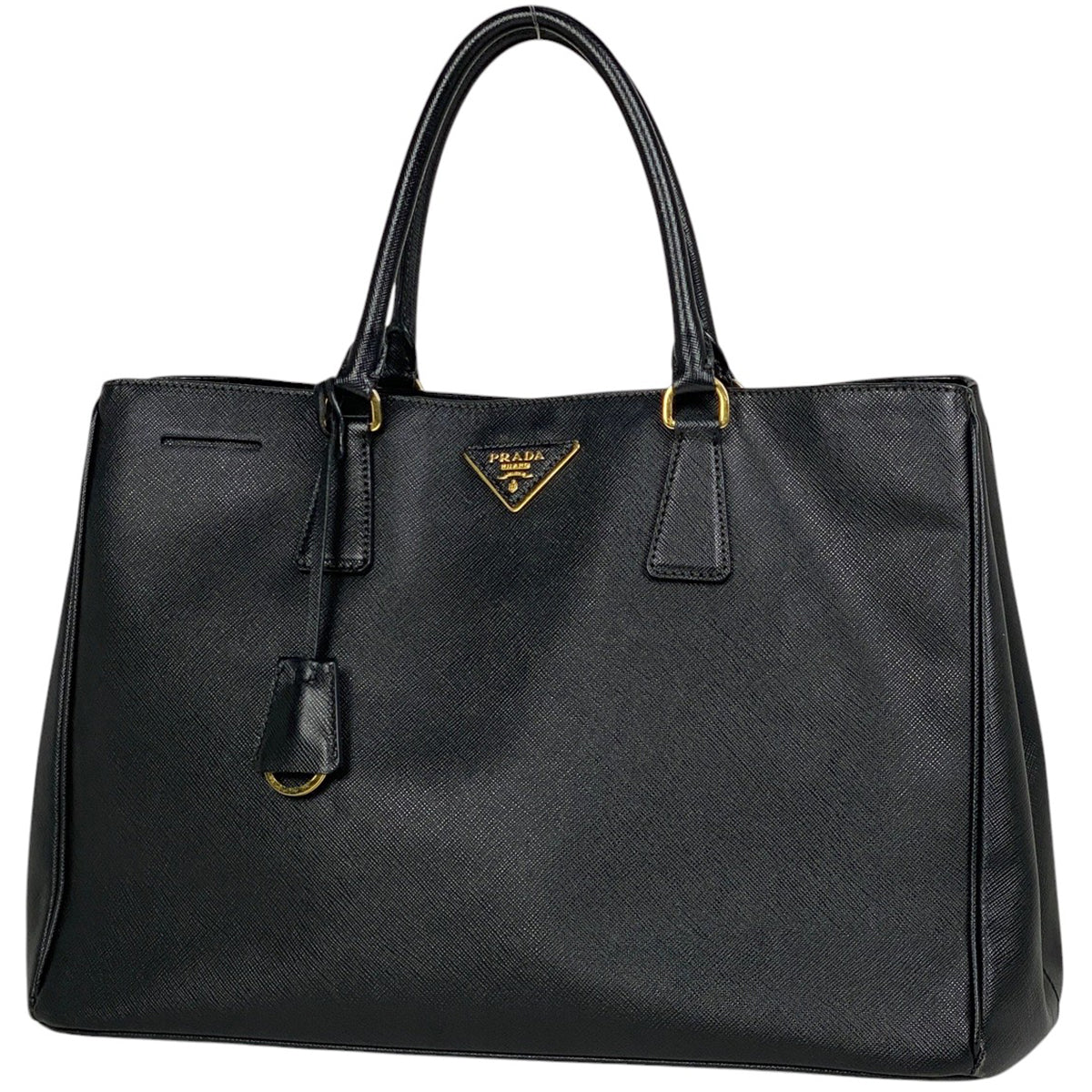 極美品　プラダ ハンドバッグ ガレリア サフィアーノ 三角ロゴ　黒　4644 PRADA プラダ ガレリア 三角ロゴプレート ブラック 黒 ゴールド