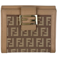 フェンディ ズッキーノ柄 二つ折り 財布 札入れ 小銭入れ 二つ折り財布 キャンバス ピンクベージュ 8M0188 レディース 【中古】 brbag