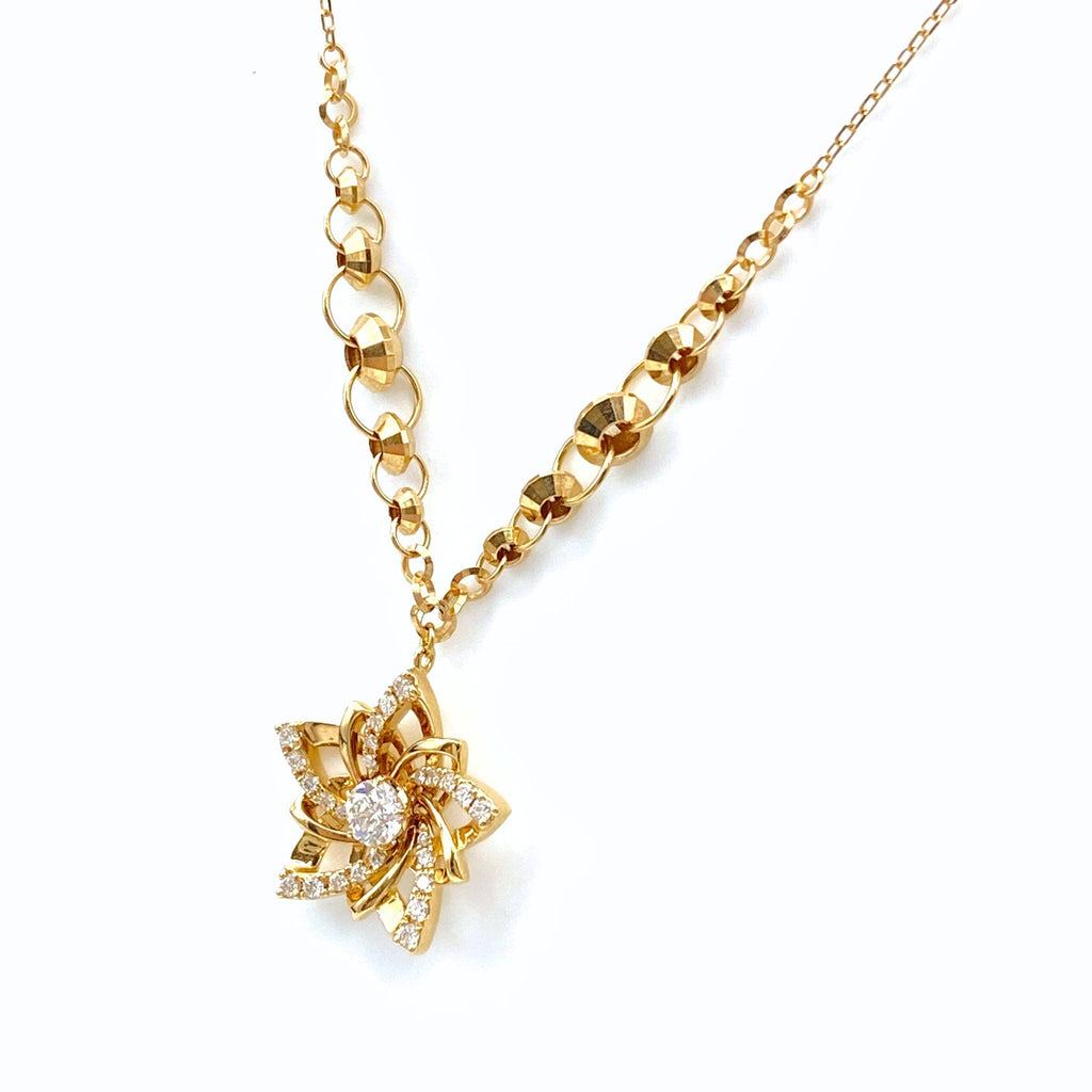 フラワーモチーフ デザインネックレス YG イエローゴールド ペンダント メレダイヤ 花 2WAY ブレスレット ネックレス K18 ダイヤモンド レディース 【中古】nbjwl