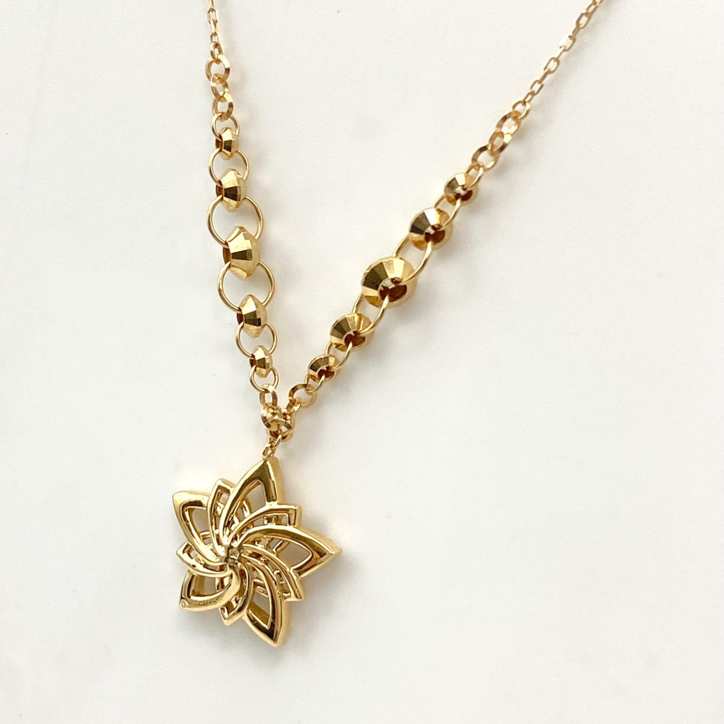 フラワーモチーフ デザインネックレス YG イエローゴールド ペンダント メレダイヤ 花 2WAY ブレスレット ネックレス K18 ダイヤモンド レディース 【中古】nbjwl