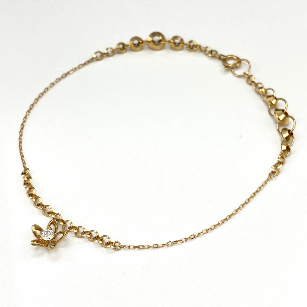 フラワーモチーフ デザインネックレス YG イエローゴールド ペンダント メレダイヤ 花 2WAY ブレスレット ネックレス K18 ダイヤモンド レディース 【中古】nbjwl