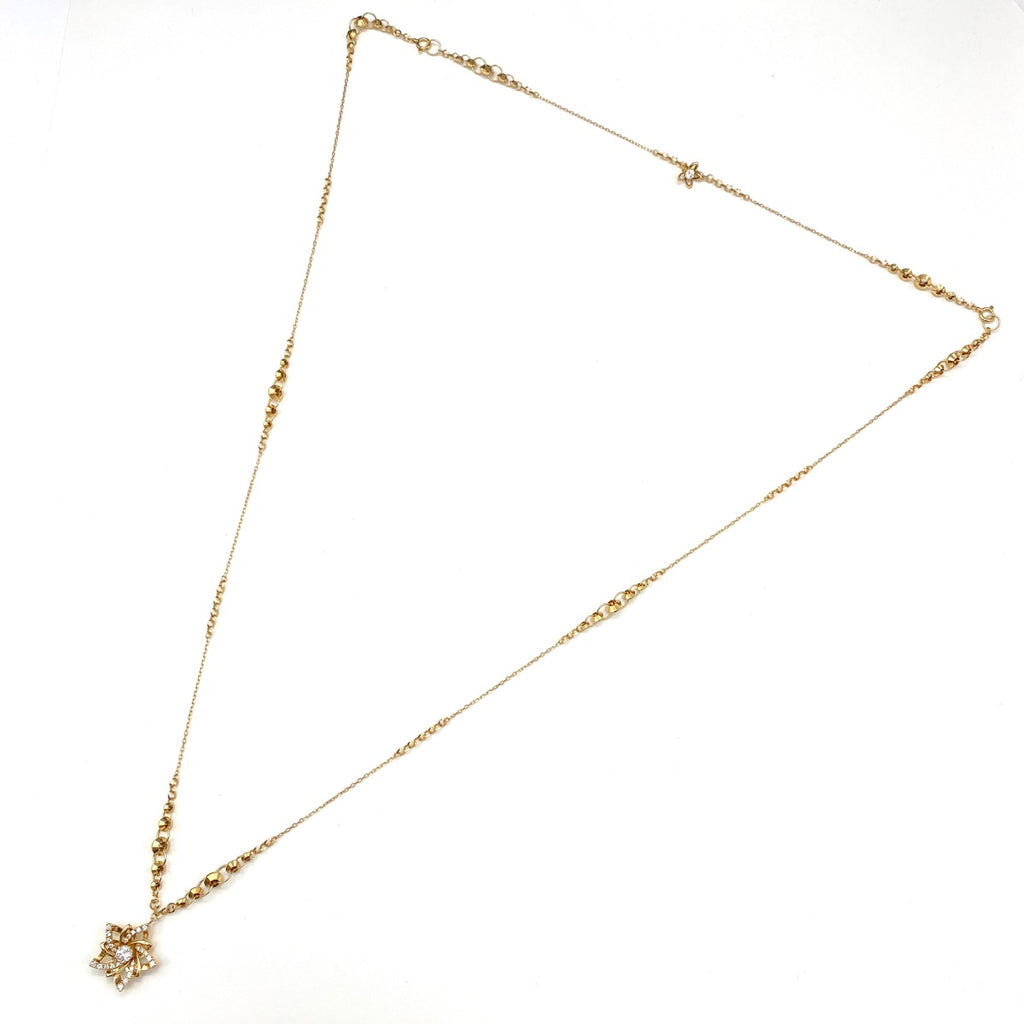 フラワーモチーフ デザインネックレス YG イエローゴールド ペンダント メレダイヤ 花 2WAY ブレスレット ネックレス K18 ダイヤモンド レディース 【中古】nbjwl