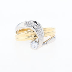 メレダイヤ デザインリング YG イエローゴールド プラチナ 指輪 リング 14.5号 K18 Pt900 ダイヤモンド レディース 【中古】nbjwl