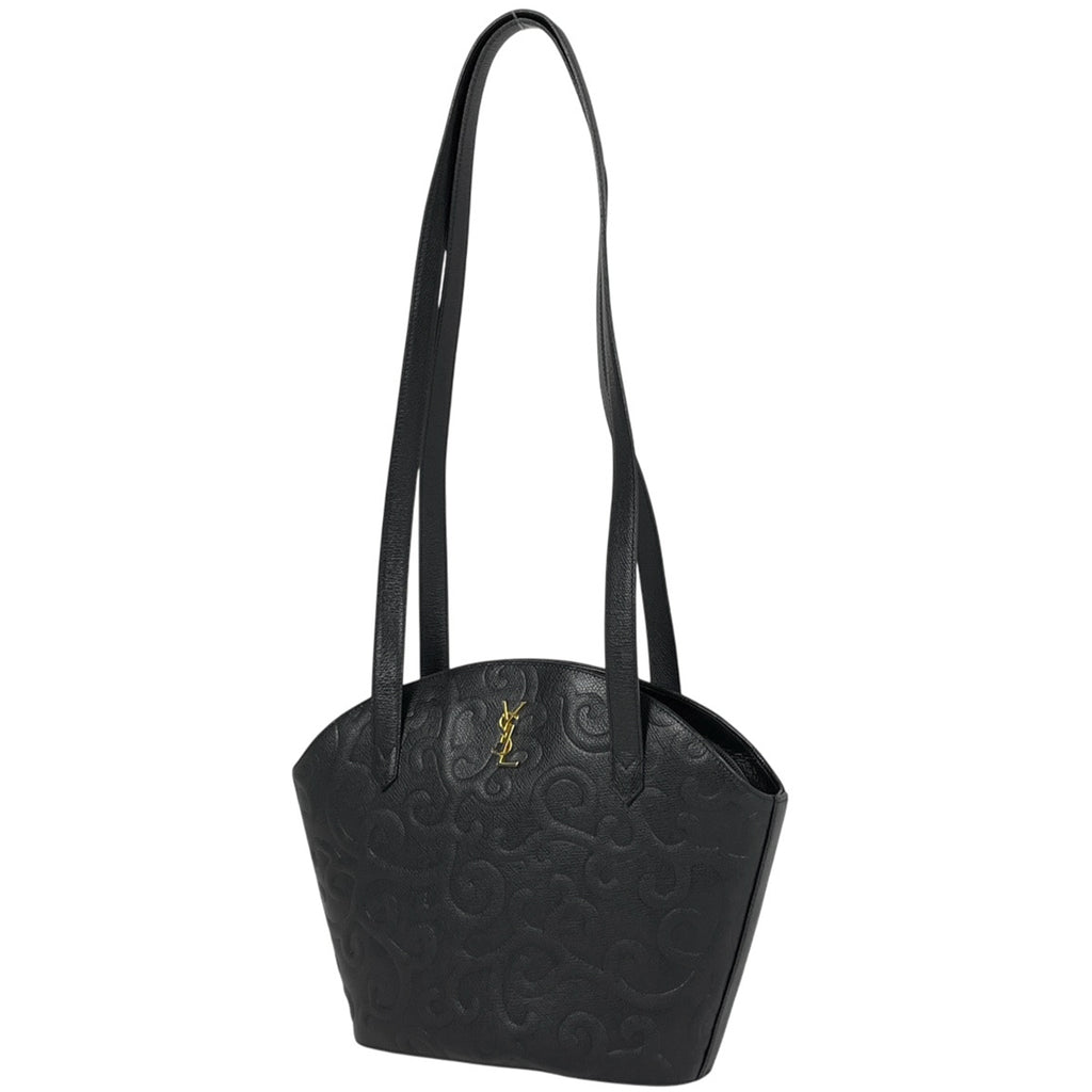 イヴ・サンローラン ロゴ ショルダーバッグ 唐草 YSL ショルダーバッグ レザー ブラック レディース 【中古】brbag