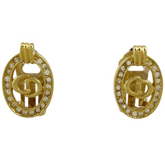 クリスチャンディオール ロゴ ラインストーン イヤリング オーバル CD イヤリング GP ラインストーン ゴールド レディース 【中古】
