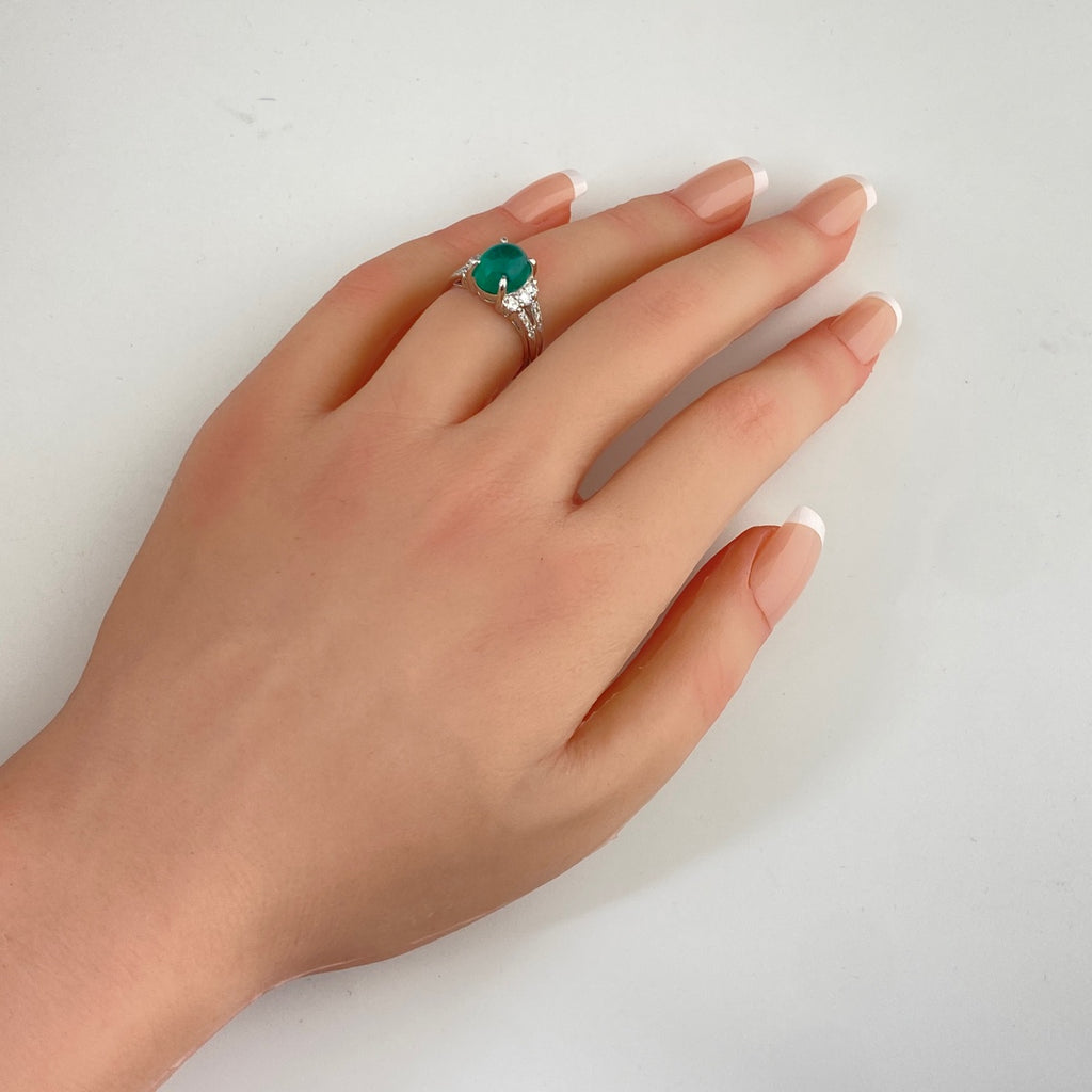 エメラルド デザインリング プラチナ メレダイヤ 指輪 リング 10号 Pt900 エメラルド ダイヤモンド レディース 【中古】nbjwl